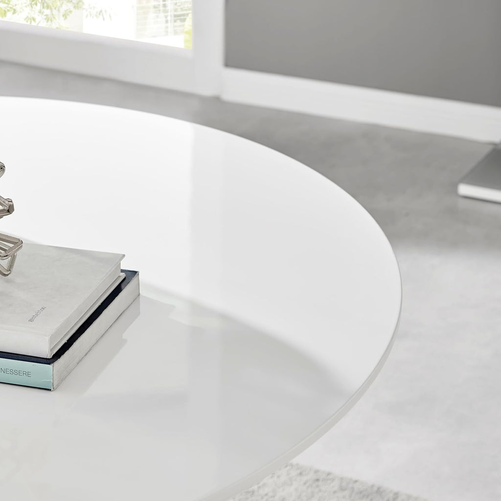 Palma White High Gloss Round Dining Table - Modern Pedestal Base - Contemporary 4 - 6 Seater Kitchen or Dining Room