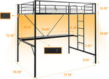 Full Metal Loft Bunk Bed Frame for Kids Teens Adults with Desk Underneath,2 Charging Station,LED Lights,Safety