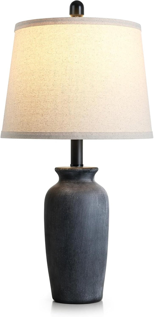 24.5" Farmhouse Jar Ceramic Table Lamps, Vintage Rustic Bedside Nightstand Lamps with LED Bulb