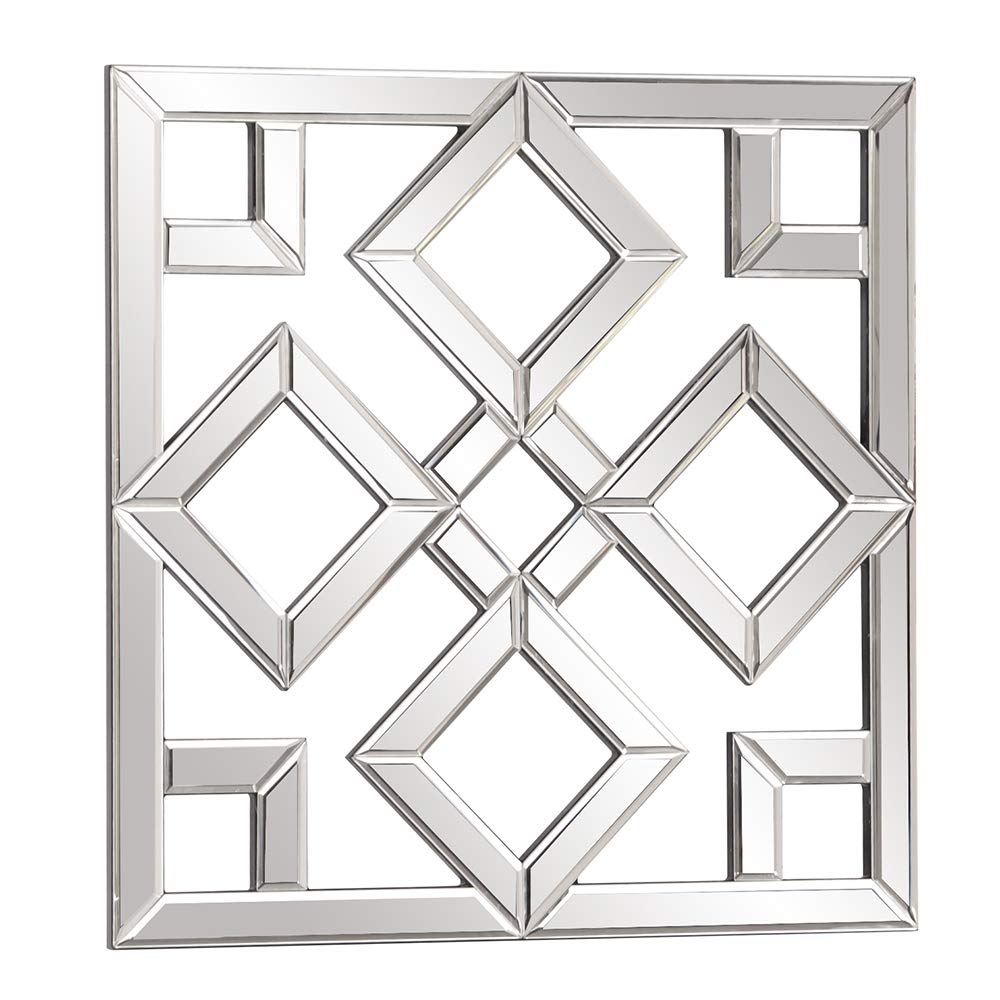 Elliott Moira Wall Mounted Interlocking Square Mirror with Geometric Shapes, Contemporary Decorative Bevelled Accent