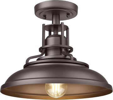 1-Light Semi Flush Mount Light Fixture, 12" Farmhouse Outdoor Ceiling Light for Hallway, Porch, Laundry, Foyer