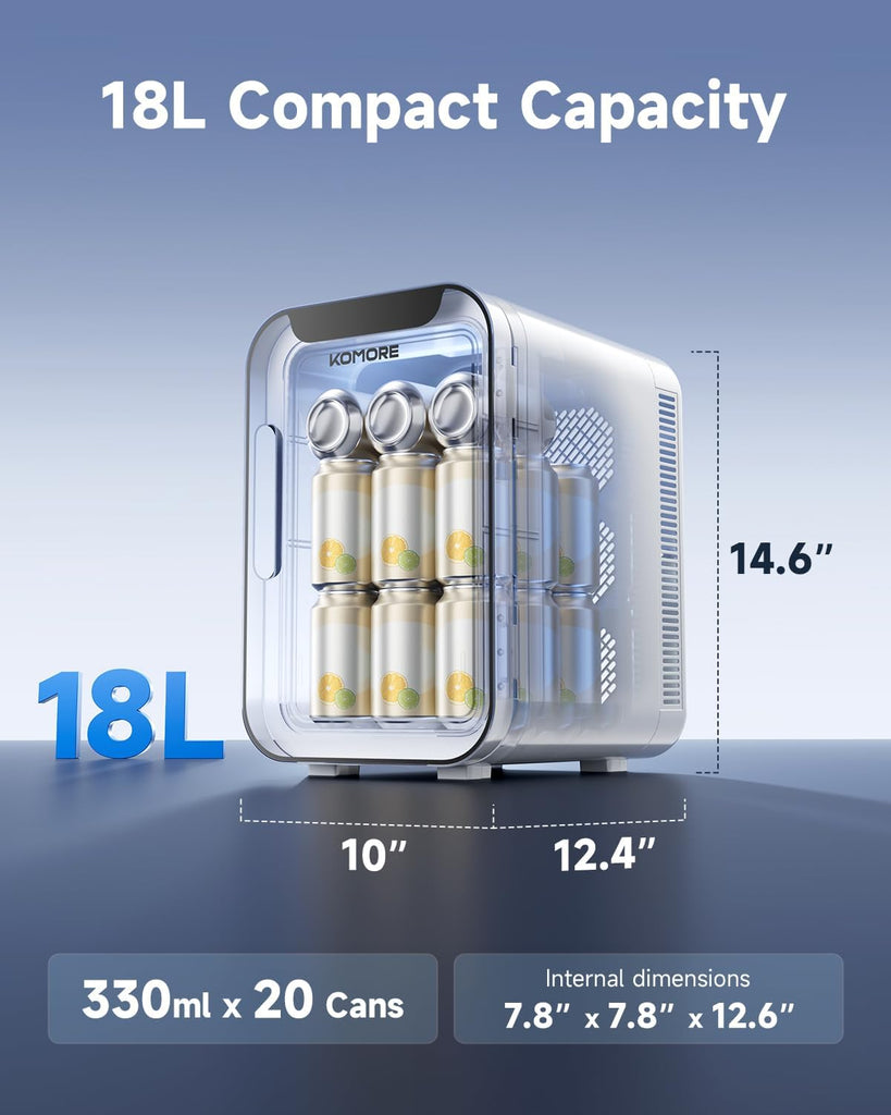 Small Mini Fridge, 18L Portable Tiny Fridge for Skincare, 120V/12V Makeup Refrigerator Mini, Thermoelectric Cooler &