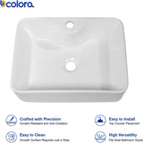 19 In. White Vessel Sink for Bathroom, Rectangular Above Counter Porcelain Ceramic Sink with Black Accessories