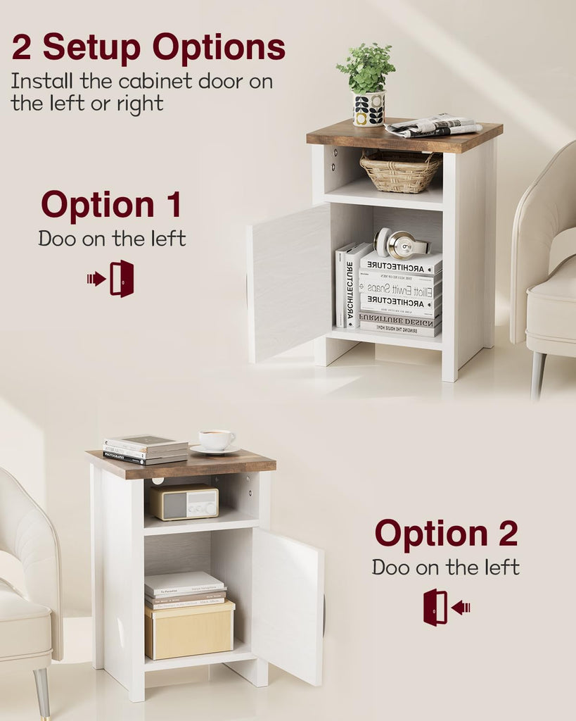 Farmhouse Modern Nightstand with Shelf and Barn Door, Set of 2 , White