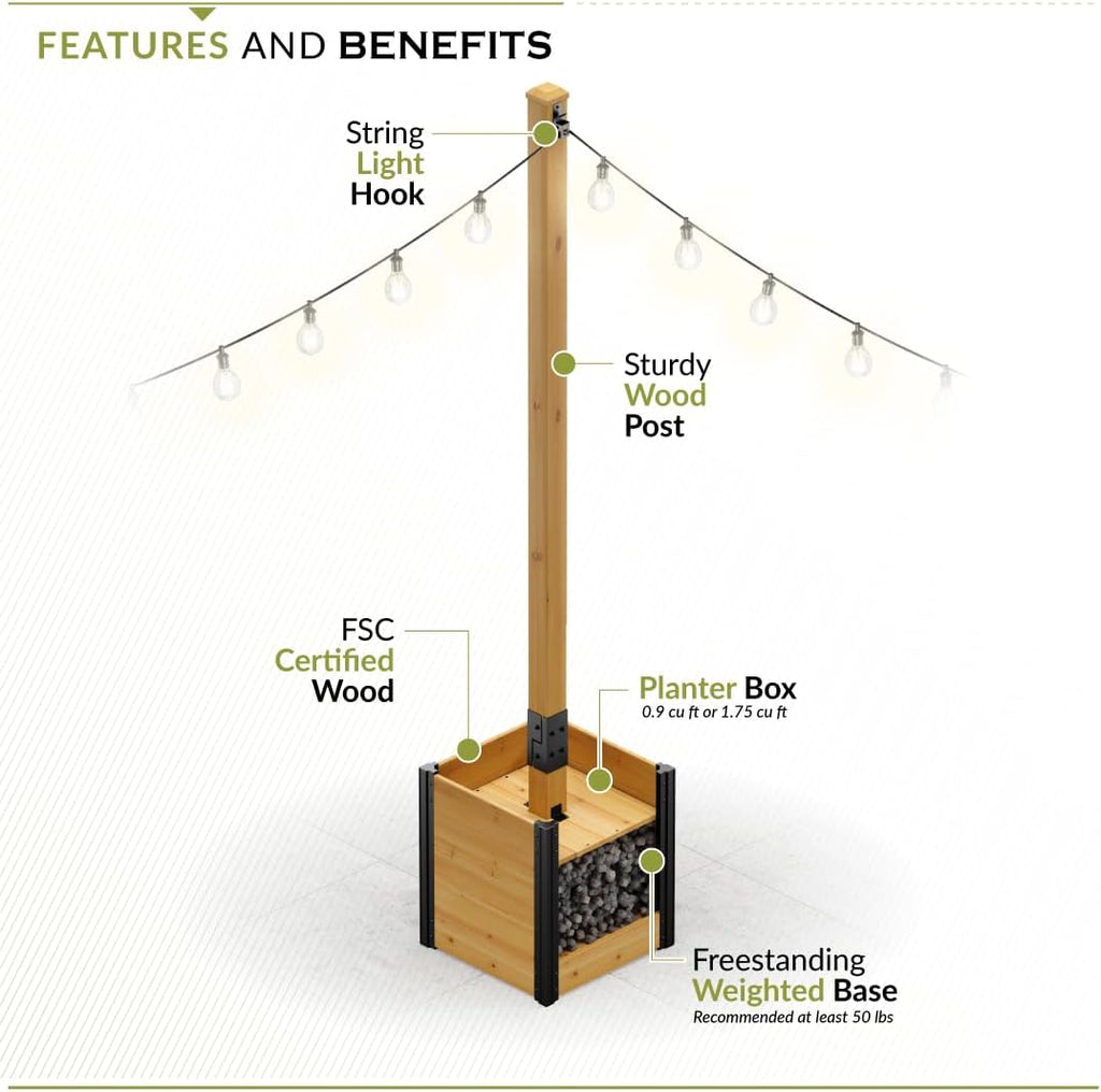 8.5ft H (1 Post w/Planter Box) Freestanding Zippity Concord String Light Post for Outdoor Hanging Lights, Outdoor