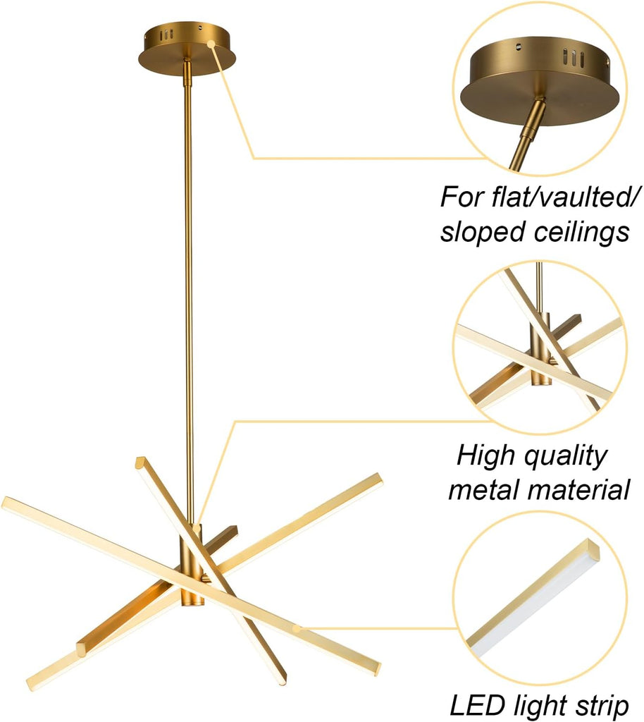 Gold Sputnik Chandeliers Modern LED Linear Chandelier Light 4 Light Pendant Light for Dining Room Foyer Kitchen