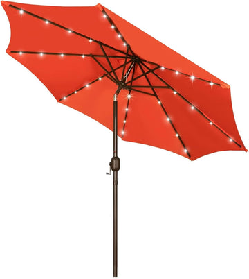 9 ft Solar Umbrella, 32 LED Lighted Patio Umbrella, Table Market Umbrella, Outdoor Umbrella Pool and Beach (Orange)