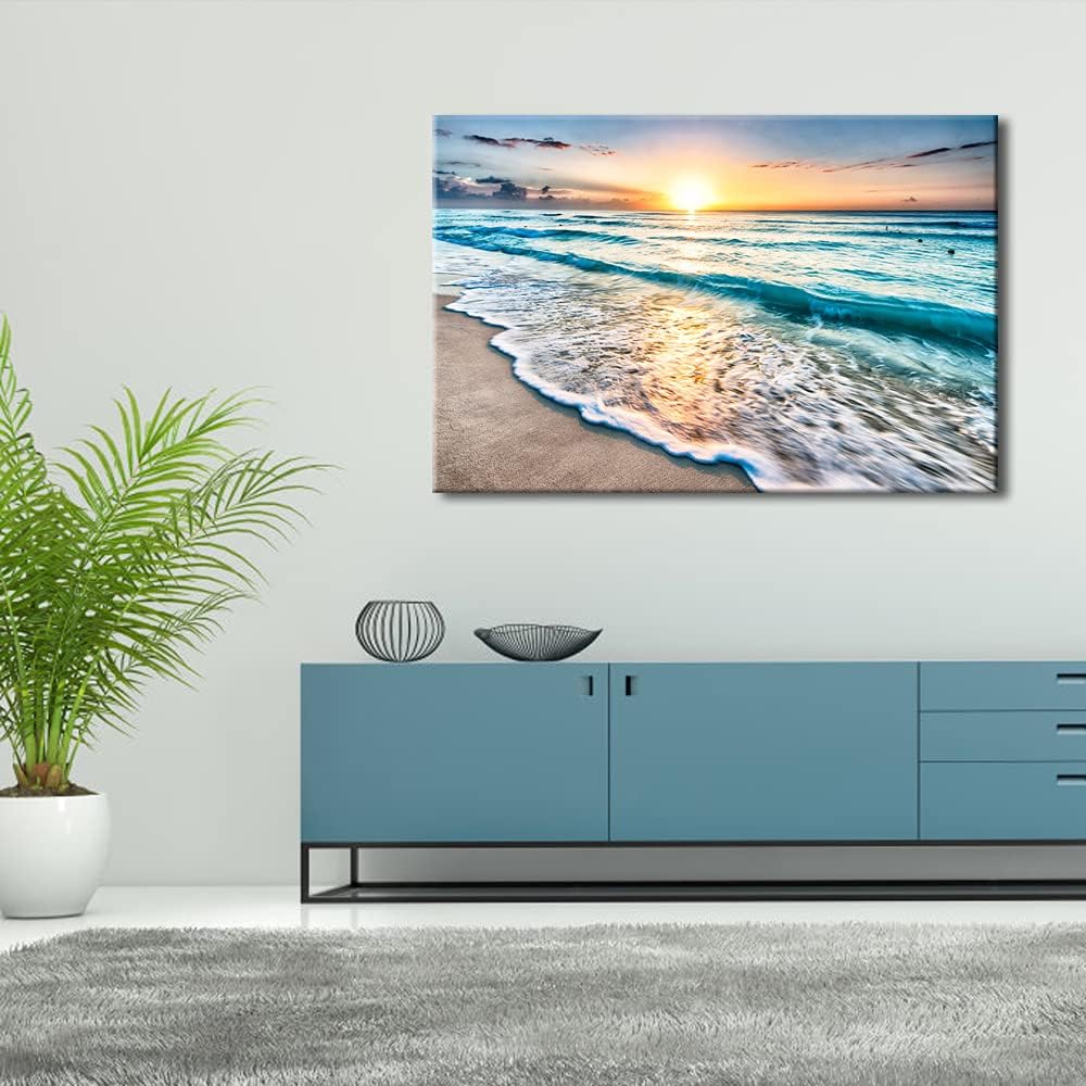 Sea Waves Large Canvas Prints Wall Art Ocean Beach Pictures Paintings Ready to Hang Bedroom Home Decorations Modern
