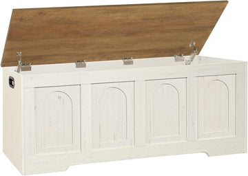 Storage Chest, Wooden Toy Box with Lid, 2 Soft-Close Hinges 47.2" | Farmhouse Storage Bench, Finger-safe Flip-Top