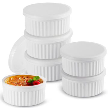 6-Pack Nonstick Silicone 4oz with Lids, Oven Safe Creme Brulee Baking Small Bowls, Souffle Ice Cream Pudding Dessert