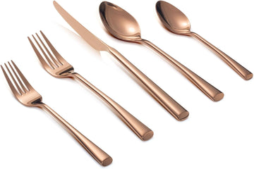 Bailey Rose Gold 20-Piece Forged Stainless Steel Flatware Set Cutlery Set, Service for 4, Silver Finish, Dishwasher Safe