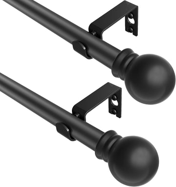 Black Curtain Rods 2 Packs for Windows 36"- 92", Decorative Drapery Rod Adjustable 5/8 inch Small Curtain Rod and - Set of 2