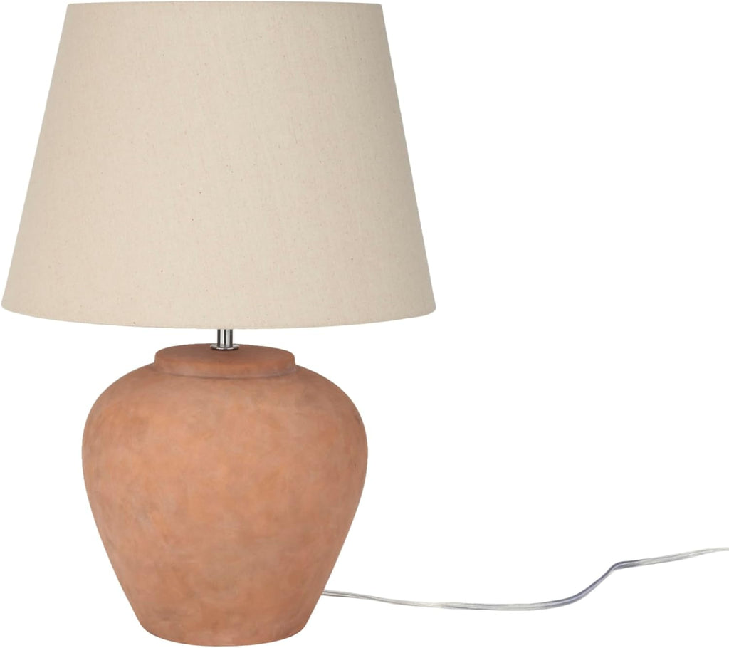 Home 20" Rustic Terracotta Ceramic Table Lamp with Fabric Shade, Bedside Nightstand Lamp