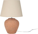 Home 20" Rustic Terracotta Ceramic Table Lamp with Fabric Shade, Bedside Nightstand Lamp