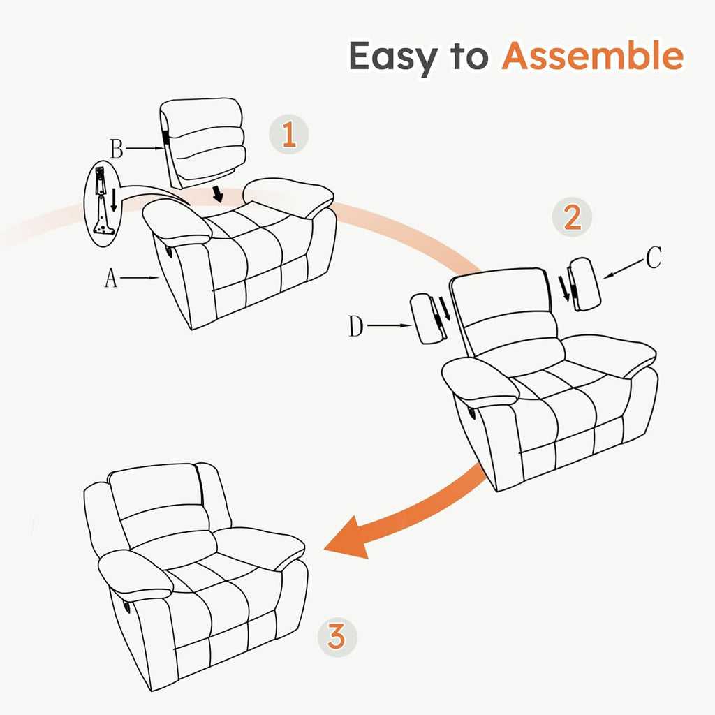 Traditional Recliner Chair, Breathable PU Leather, Extra Wide Manual Recliner with Overstuffed Arm and Back, Single