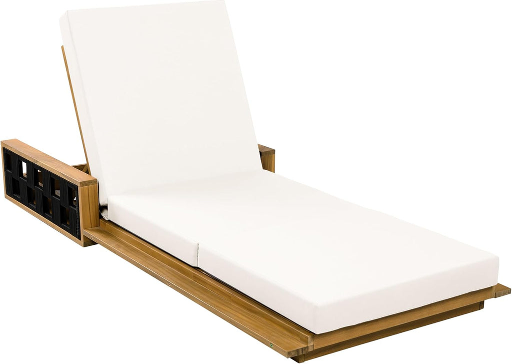 Patio Chaise Lounge Set of 2, Acacia Wood Outdoor Reclining Chairs with 4-Position Adjustable Backrest, 2-Piece