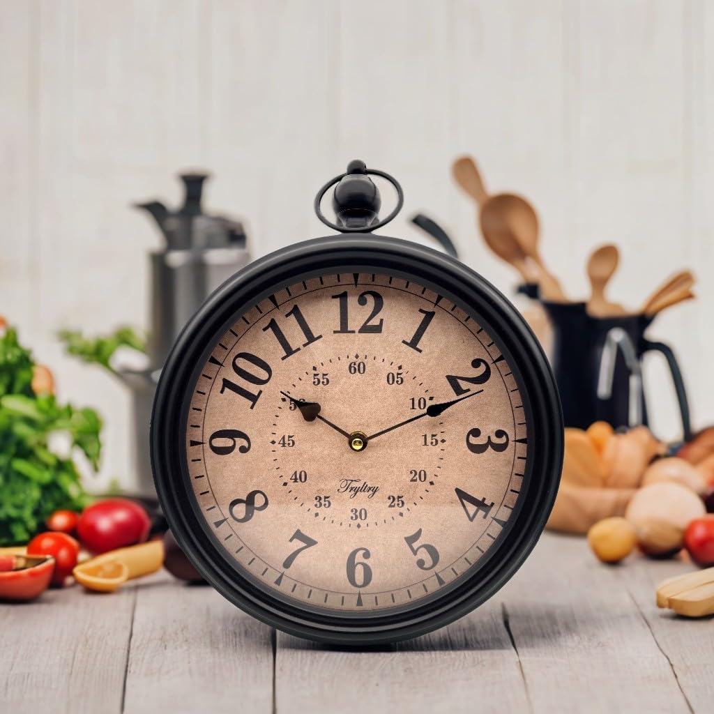 Retro Round Wall Clock Metal Vintage Antique Wall Clocks Battery Operated Old Design Style for Kitchen