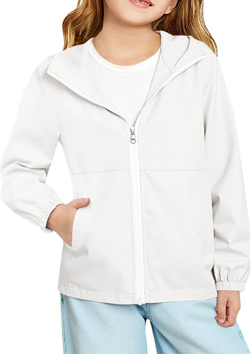 Girls Hooded Jackets Kids Waterproof Windbreaker Lightweight Rain Coats with Pockets