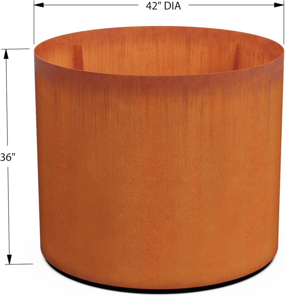 Extra Large Corten Steel Planter - 42x36 Large Round Planters for Outdoor Plants - Modern Metal Statement Piece for