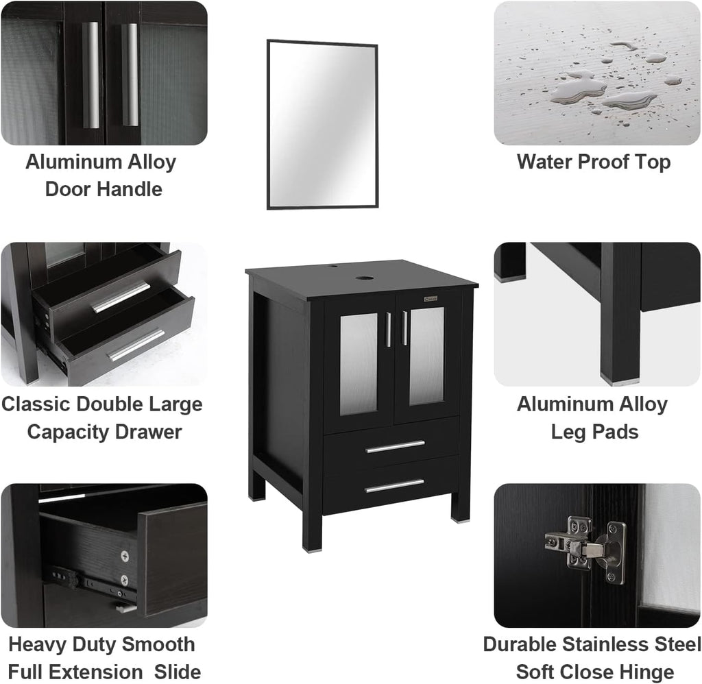 48" Modern Bathroom Vanity Sink Combo Freestanding Cabinet with Small Side Cabinet, Blue Boat Glass Vessel Sink