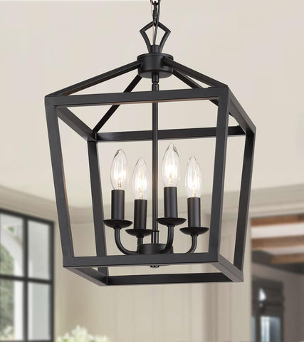 Farmhouse Rustic Black Lantern Chandelier Hanging Light Fixture 4-Lights for Kitchen Island Dining Room Hallway Entryway Foyer UL Listed A128-B0B8HM7V7G