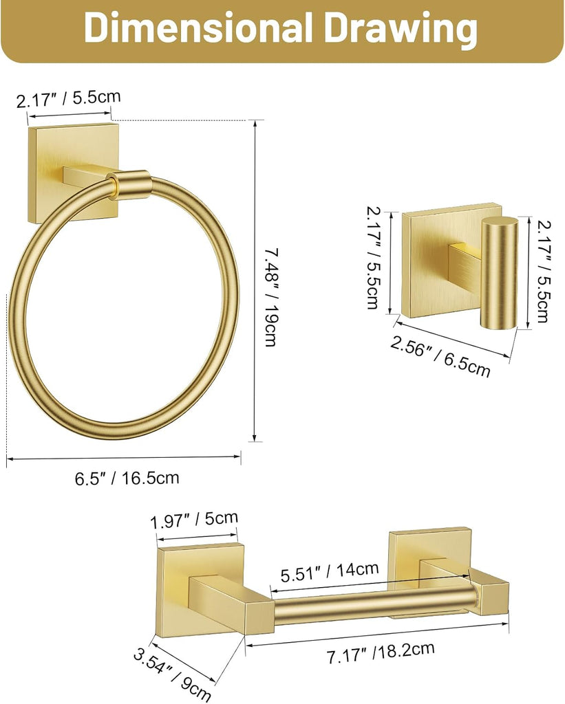 Towel Ring Set 4 Piece Bathroom Hardware Set Includes Towel Ring 2 Towel Hooks and Toilet Paper Holder Stainless