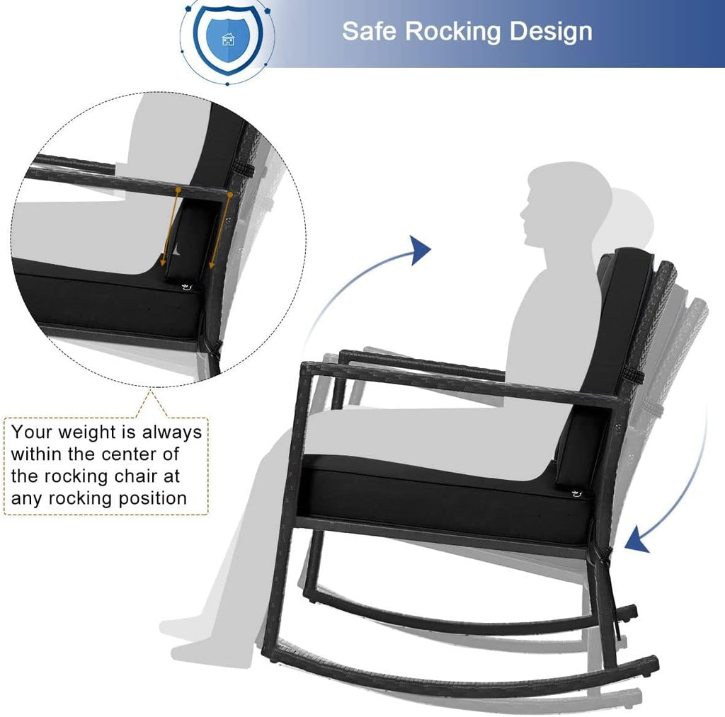 Wicker Rocking Chair, Outdoor Patio Glider Chair with Heavy-Duty Frame, Thick Cushion, Rattan Rocking Chair for