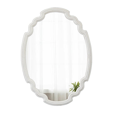 Rustic Oval Mirror 22 X 30 Inch, Distressed White, Wood Framed