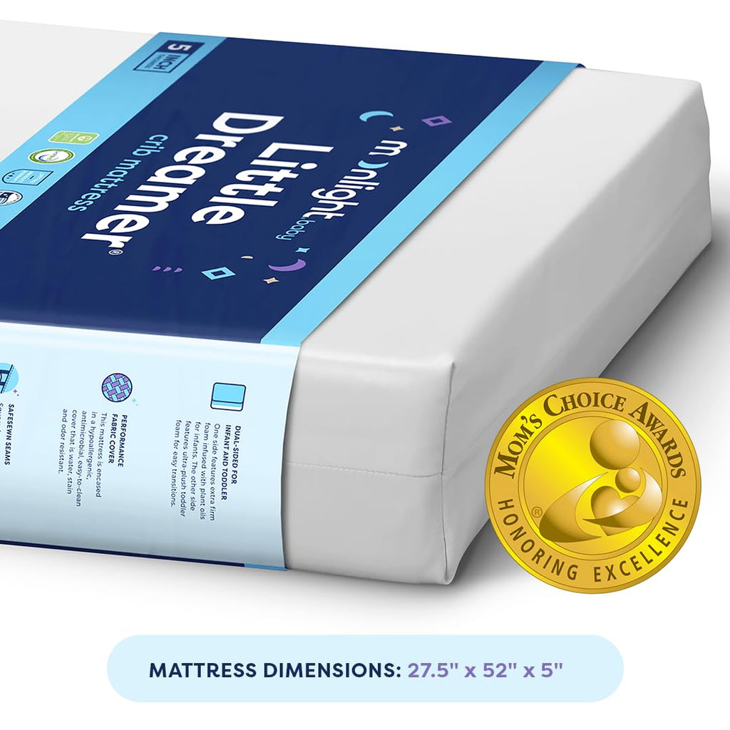 Dreamer Crib Mattress - Dual-Sided Baby & Toddler | Firm Infant Support, Waterproof and Hypoallergenic, 5" Foam