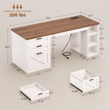 55.1" Farmhouse Office Desk with 3 Drawers, Executive Desk with File Drawer & Storage Shelves