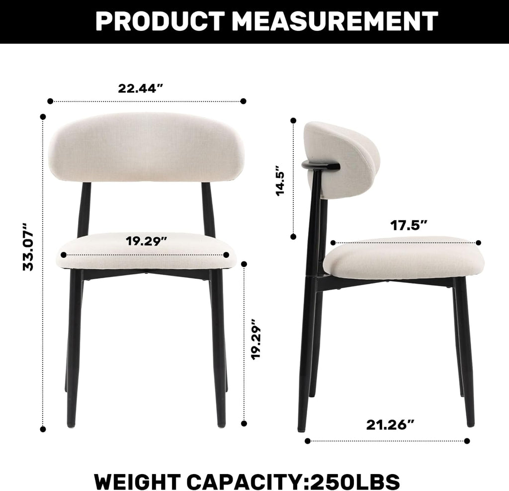 Dining Chairs Set of 2, Modern Metal Kitchen Chairs with Fabric Upholstered Seats for Dining Room, Beige