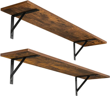 Long Wall Shelves, 31.5" Wall Mounted Shelves with Metal Brackets | Floating Book Shelves, Set of 2, Easy Assembly