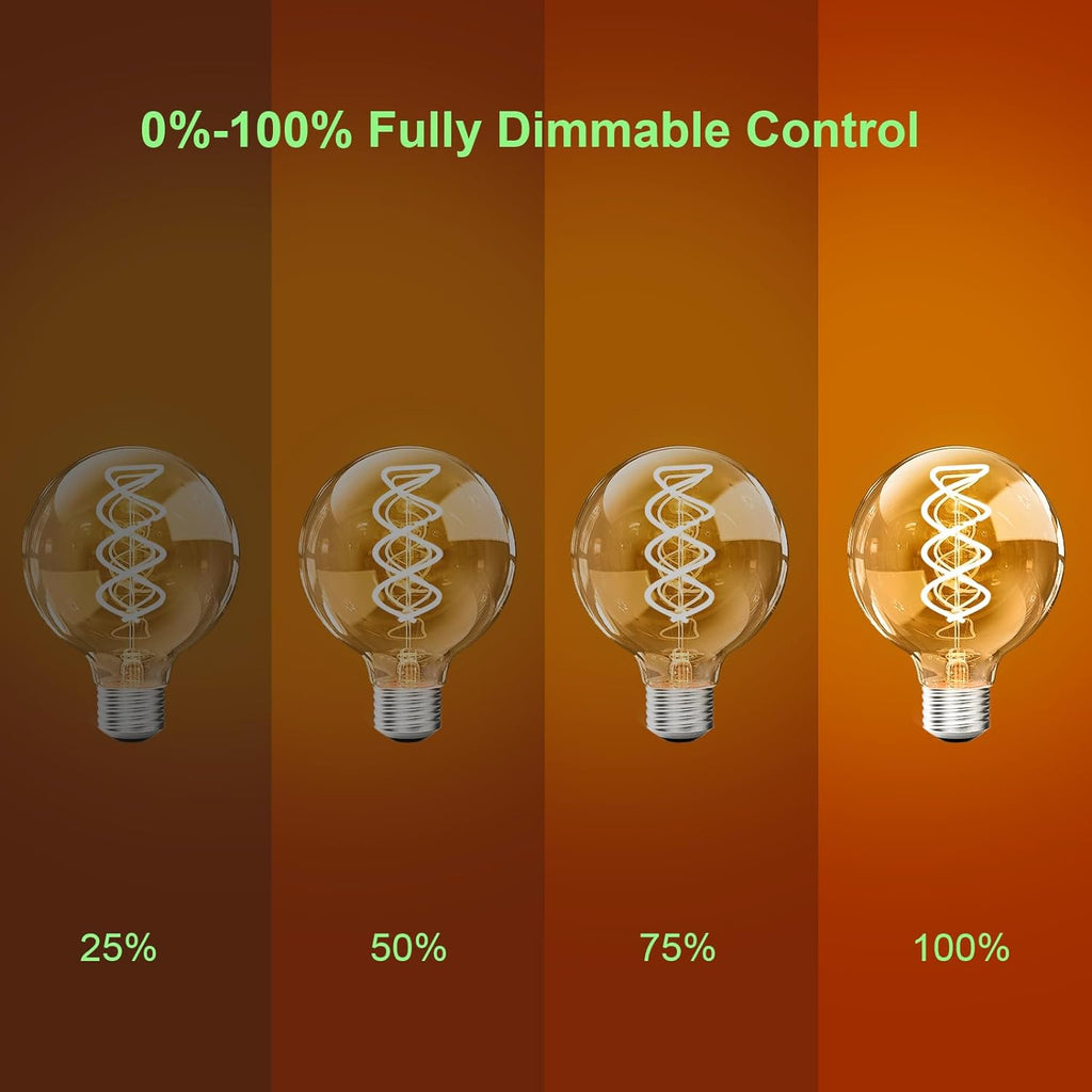 G80 Vintage Edison Light Bulbs Dimmable 4W (40W Equivalent) Led Filament Bulbs Warm 2200K CRI80+ E26 25000hours