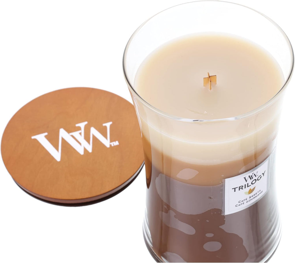 WoodWick Café Sweets Large Hourglass Trilogy Candle & Woodwick Vanilla Bean Large Hourglass Candle