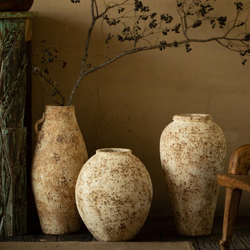 Ceramic Rustic Farmhouse Vase,Extra Large Terra Cotta Vase, Huge Pottery Decorative Flower Vases Entryway Table