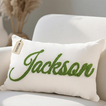 Personalized Embroidered Name Lumbar Pillow，Custom Monogram Throw Accent Handmade Pillows Cover，Customizable 12x20