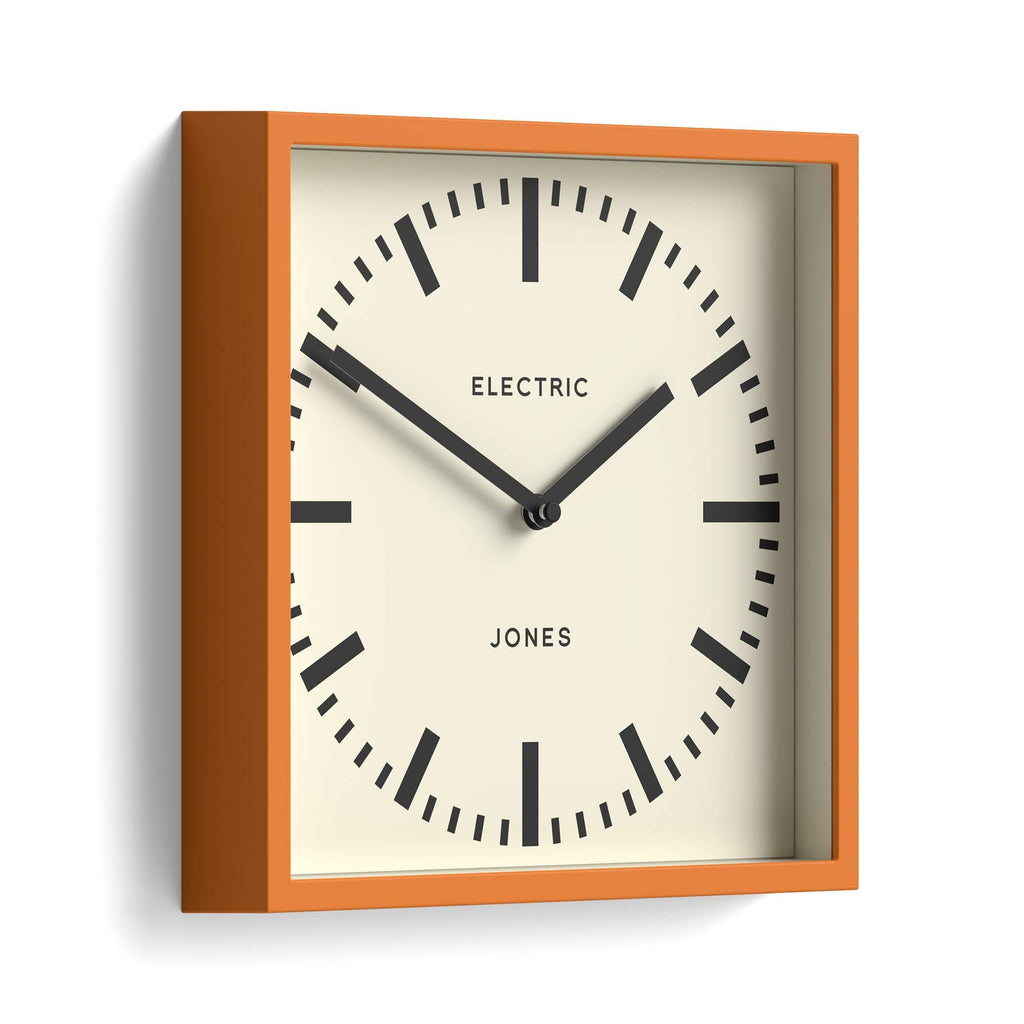 Box railway wall clock | Square station clock | 10" | Orange