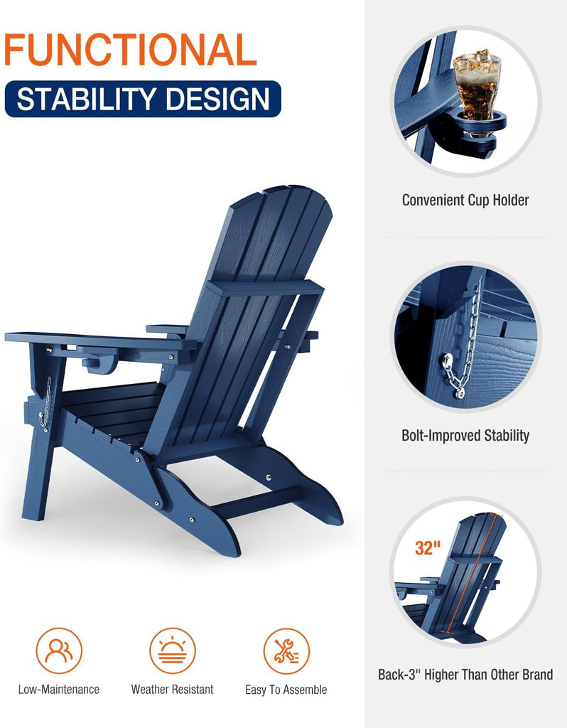 Adirondack Chair with Cup Holder: Folding Adirondack Chairs Plastic HDPE Material Furniture - Composite Fire Pit