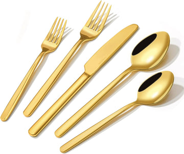 Gold Silverware Set, 20-Piece Flatware Cutlery Set for 4