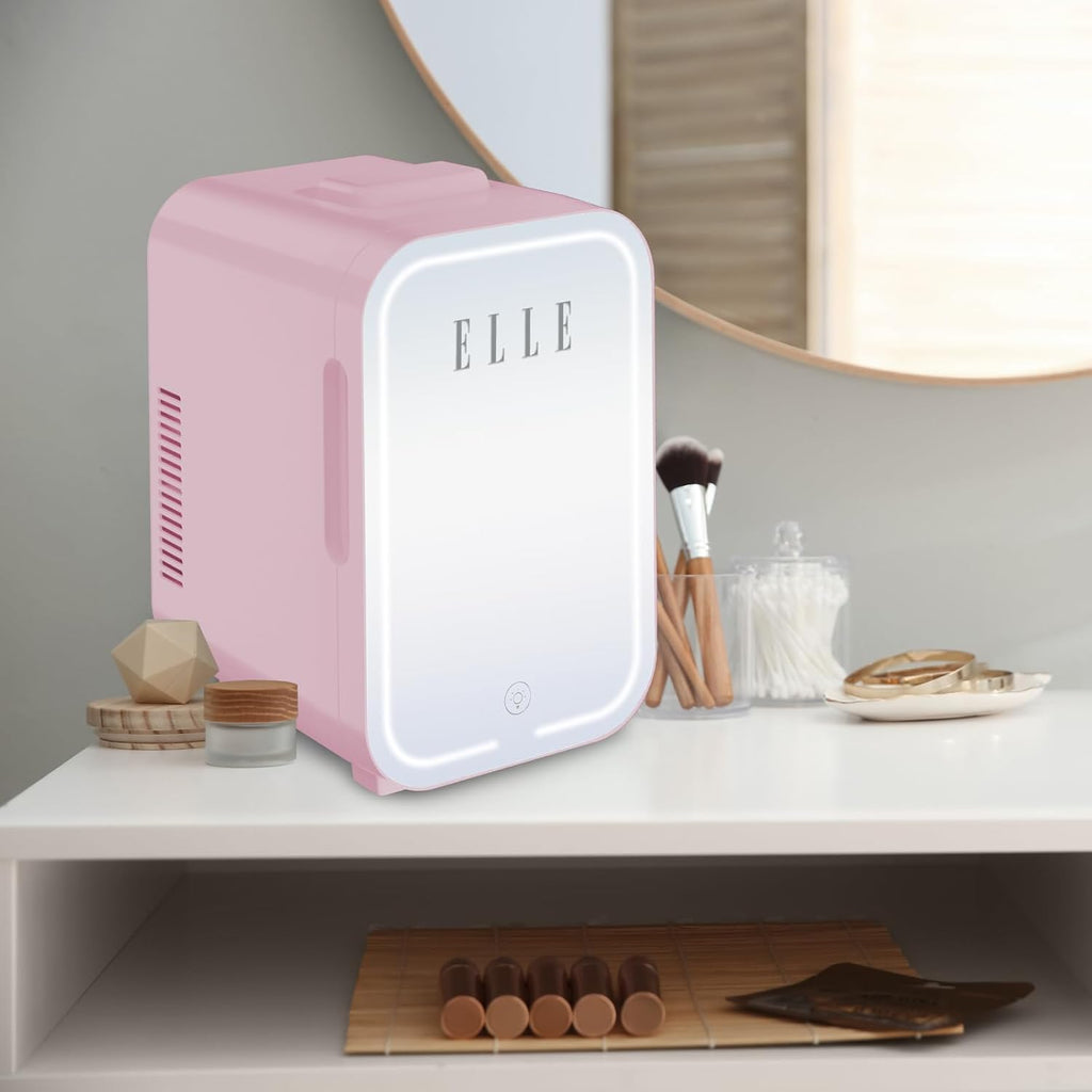 8L Mini Cooler Fridge with LED Makeup Mirror for Skincare & Cosmetic Storage Cooler & Warmer Removable Shelf Carrying