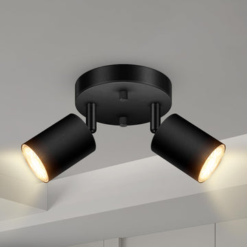 2 Light Track Lighting Fixtures Ceiling, Matte Black Round Directional Ceiling Spotlight, GU10 Flush Mount Track