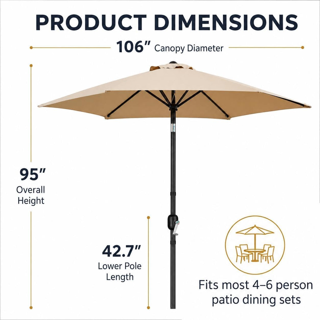 9FT Outdoor Patio Umbrella, Outdoor Table Umbrella with Push Button Tilt and Crank, Yard Sun Shade