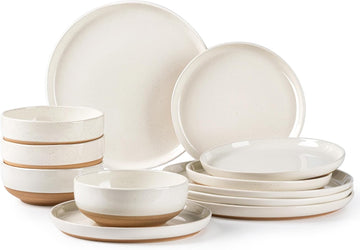 Ceramic Dinnerware Sets, Handpainted Plates and Bowls Set with Rustic Terracotta Underside