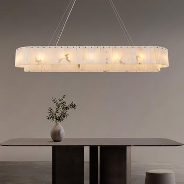 Alabaster Rectangular Chandelier for Dining Room, L54in Gold Large Chandeliers, Marble Modern Pendant Light Fixture for Living Room, Bedroom,Dining Table,Kitchen Island