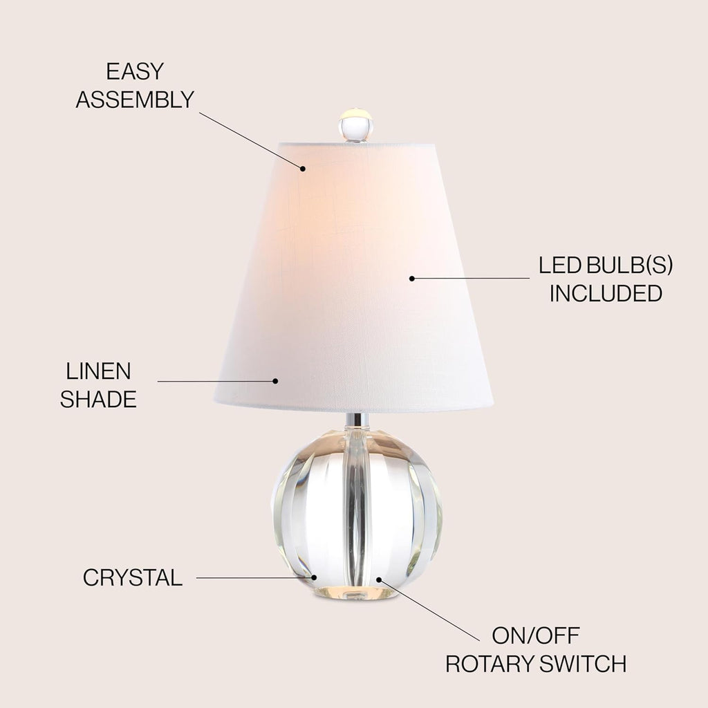 16" Clear Crystal Ball LED Table Lamp, White Modern Bedside Lamp, with White Linen Empire Shade