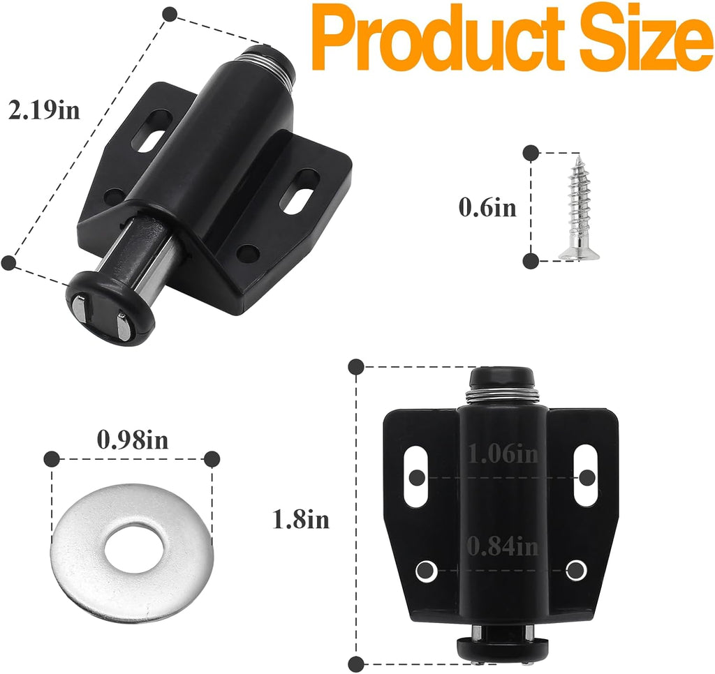 8 PCS Magnetic Touch Latch, Black Push Open Cabinet Door Latches and Catches Magnetic Pressure Touch Release with Screws