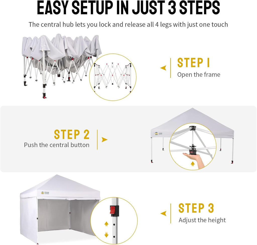 10X10 Commercial Instant Pop Up Canopy, White | 300D Silver-Coated Fabric, CenterLok One Push Tent, STO-N-Go Bag