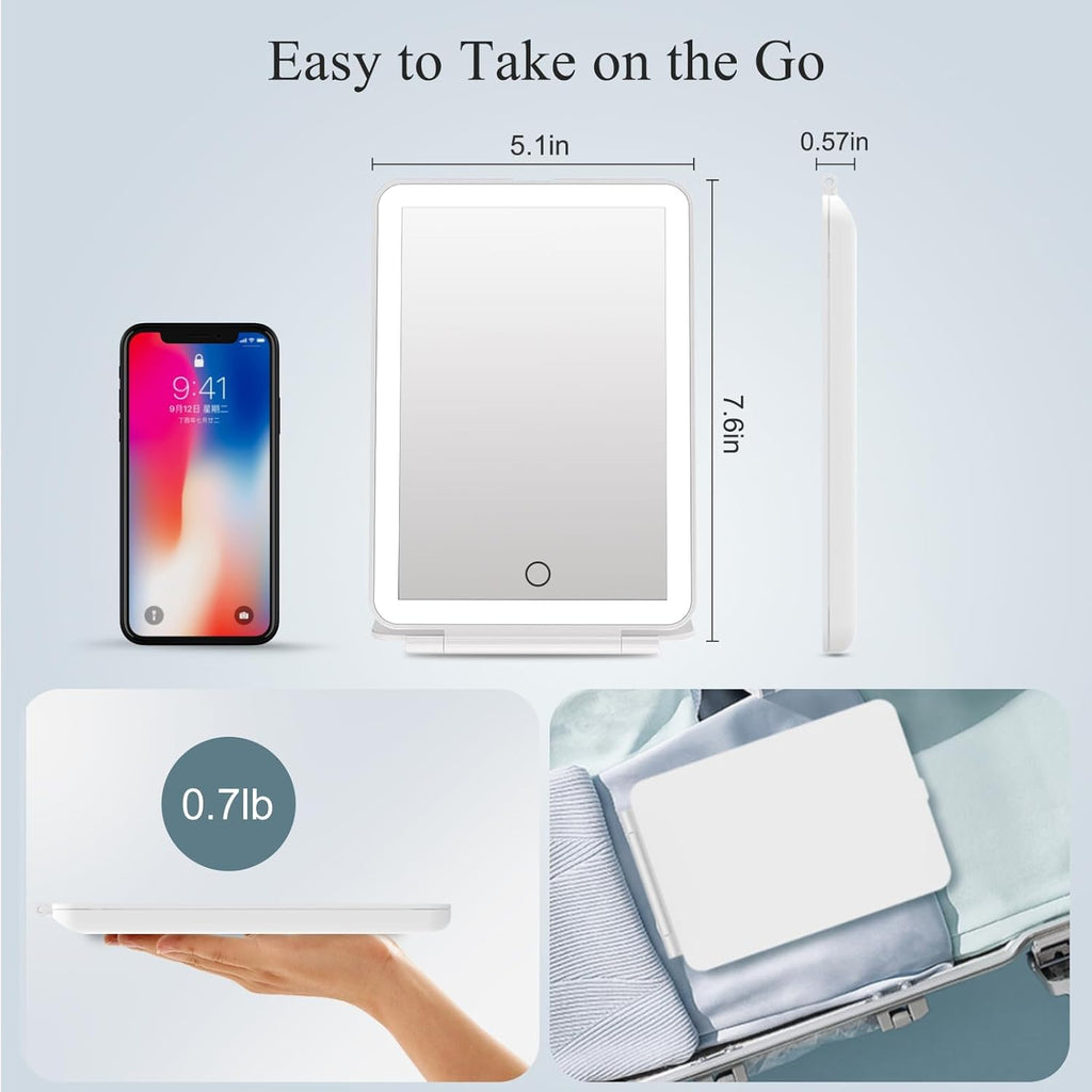 Rechargeable Travel Makeup Mirror with 72 Led Lights, Portable Lighted Beauty Mirror, 3 Color Lighting, Dimmable Touch