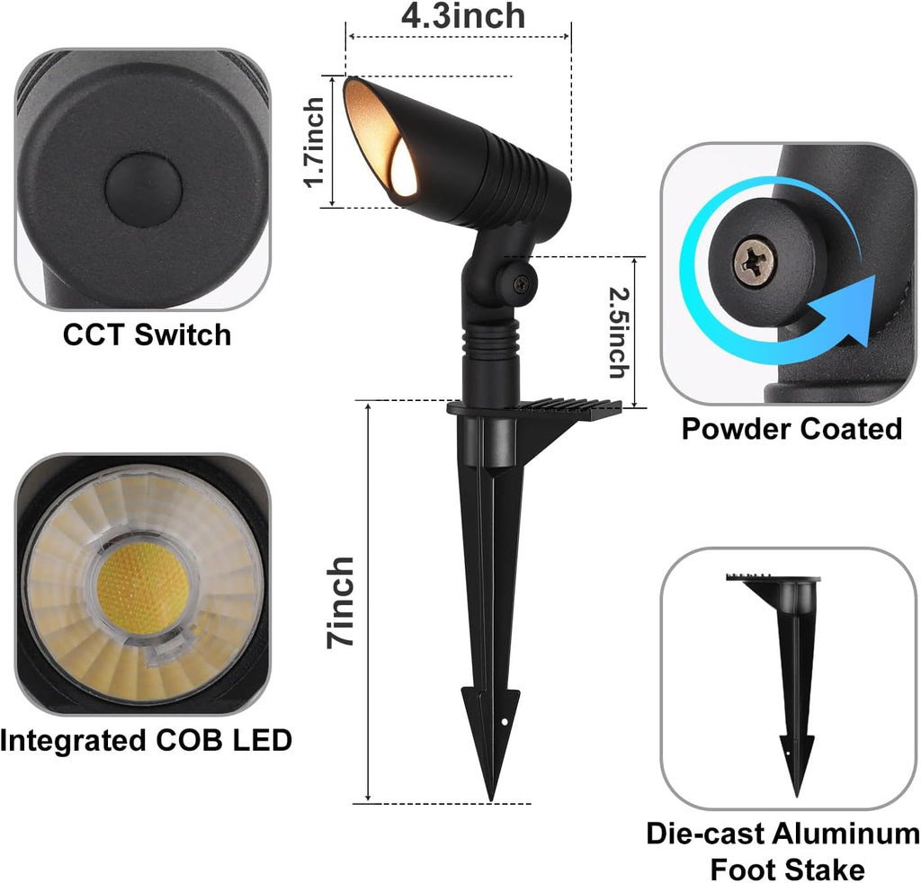 Mini 12V Wired LED Low Voltage Landscape Spot Lights Outdoor | 5 CCT Selectable, 60° Beam Angle, 5W Small Landscape