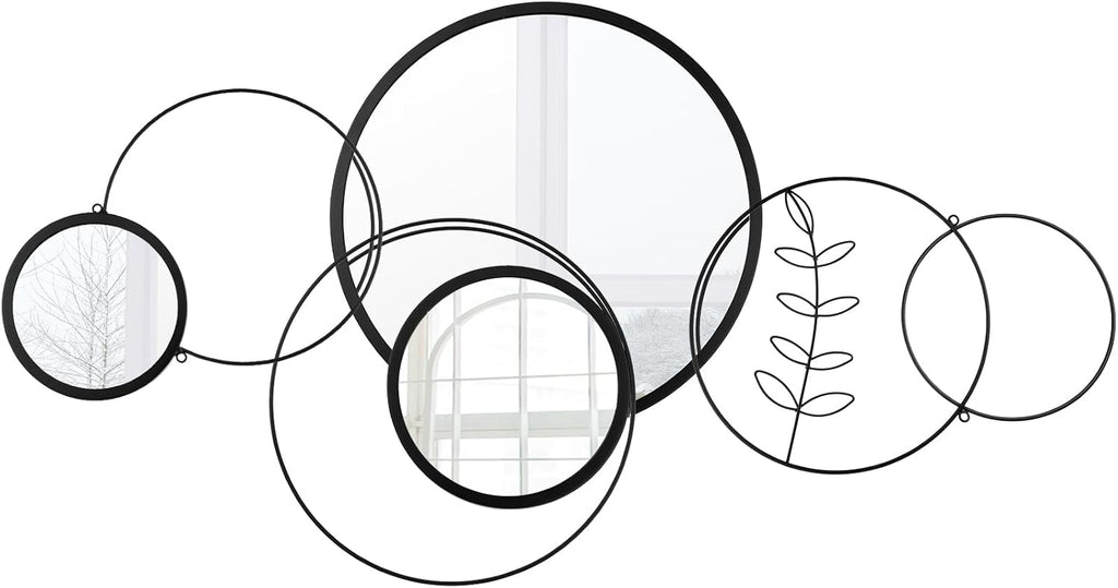 Wall Mirror Decorative 41.34'' x 17.72'' Round Modern Metal Wall Mirrors Set Circle Plates Overlapping Decorations